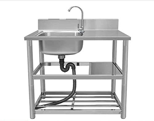 Mesa de fregadero de acero inoxidable con estantes de almacenamiento, mesa de trabajo de cocina con fregadero para barbacoa comercial al aire libre (izquierda L 80 cm)