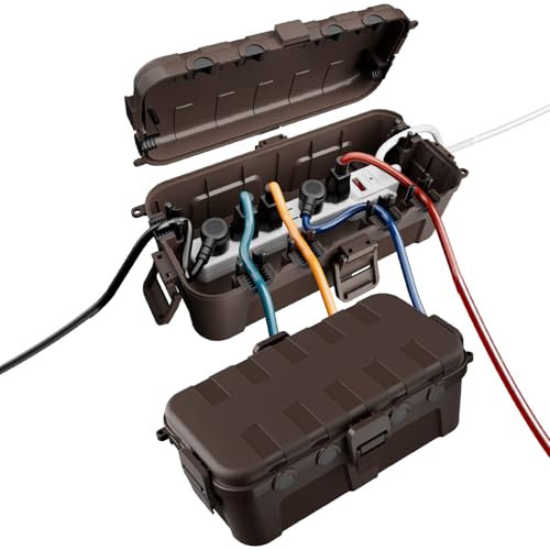 [Juego de 2] RESTMO Caja de cables impermeable para exteriores, IP54 impermeable caja de cables para exteriores, ideal para proteger cables de extensión, regletas y enchufes angulares, Marrón