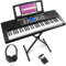MAX Rhapsody61P - MIDI Keyboard Piano mit 61 Tasten und Pitch-Wheel, Keyboard mit Ständer, Kopfhörer & Sustain Paddle, Anschlagdynamik, LCD Display, Lern-Funktion, 8h Akku, 40 Demosongs, 300 Sounds