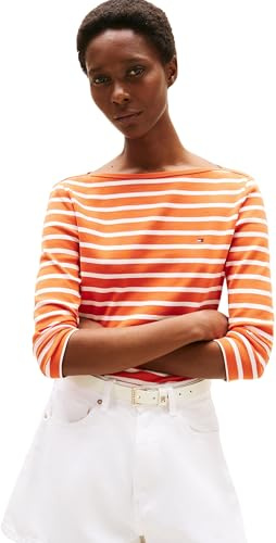 Tommy Hilfiger Damen Langarmshirt New Cody Slim U-Boot-Ausschnitt, Mehrfarbig (Classic Breton Orange/ECU), M