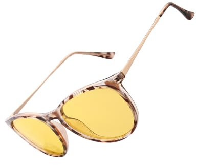 FIMOSON Night Vision Glasses for Women Men, Polarized Trendy Yellow Lens Glasses for Night Driving, Cute Leopard Frame