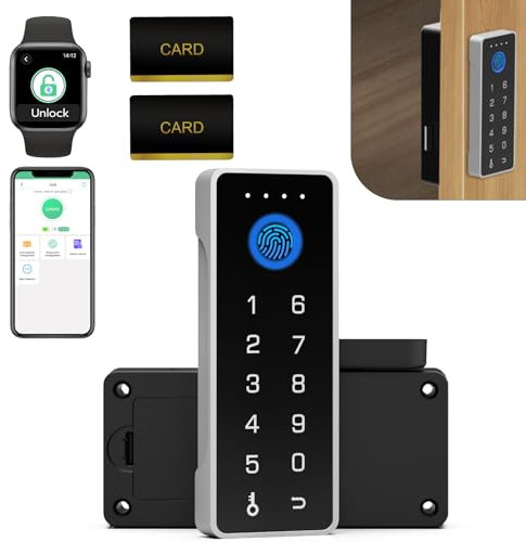 Schubladenschloss mit Fingerabdruck-Passwort, eLinkSmart RFID-NFC, Kindersicherung mit App perfekt für Likör-Aktenschränke, Schließfächer, Schränke, ohne Bohren fixieren Sie alle Vertikale