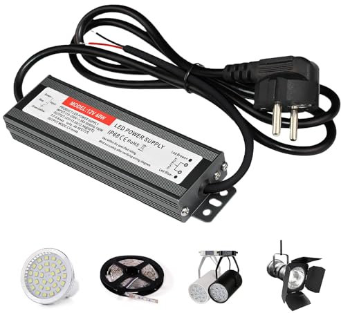 LED Trafo 12V 60W 5A, LED Netzteil Treiber mit Stecker Wasserdicht IP67, LED Transformator, LED Treiber AC170V-250V, Outdoor TrafoKonstantspannung Für LED Beleuchtung