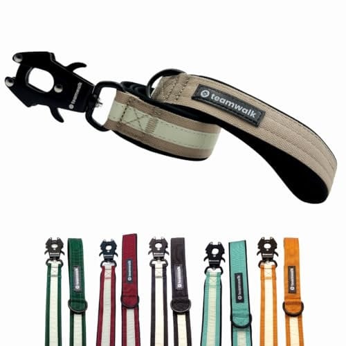 teamwalk® Premium Hundeleine - mit Leuchtstreifen, weicher Polsterung, robuster Schnalle, (Beige, Leine Beige(130cm)) - perfekt abgestimmte Länge, für eine Gute Leinenführichkeit.