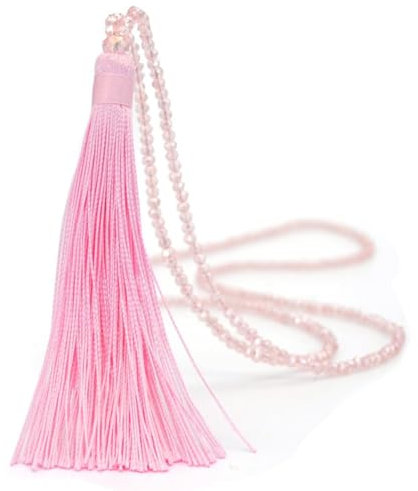 Whakano Collier de perles de Bohême, long collier vintage pour femme avec pompon, pendentif de perles, collier de perles, bijou élégant pour femme et femme, rose