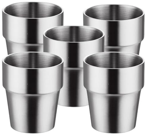 PKRANZYHKAL Tasse Inox Mug Café Double Paroi | Gobelet Inox Moderne | Tasse Escalade en Métal | Idéal pour Boissons Chaudes et Froides,STEP,SILVERY,300ml,Set of 5