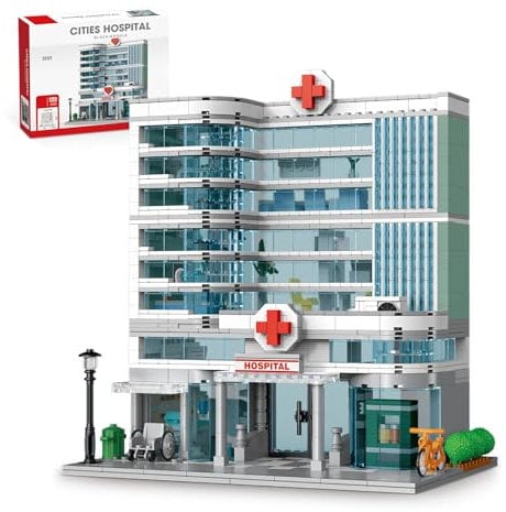 TOY PLAYER 1350 Teile City Krankenhaus-Spielzeugbausatz mit LED-Beleuchtung, kompatibel mit Lego, modulares dreistöckiges Architektur-Set für Erwachsene, Geschenkidee für Kinder ab 10 Jahren