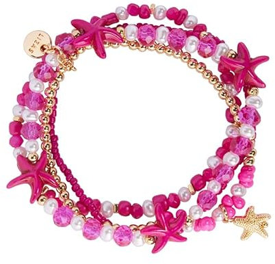 Lizas Armband vierreihig mit Seesternen in verschiedenen Farben Zugband (pink/gold)