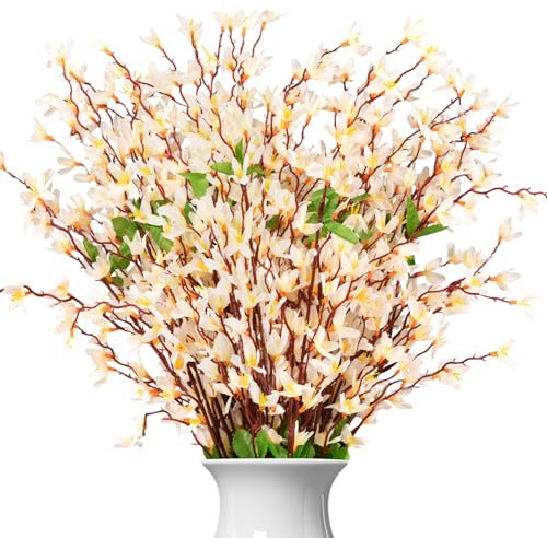 ZUXOLBIN Künstliche Forsythien-Blumenzweige für Herbst und Winter, künstliche Jasminsträuße, Seide, gelbe Orchideensträuße für Vase, Hochzeit, Zuhause, Party, Büro, 3 Stück (weiß)