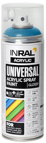 INRAL Bombe de peinture universelle bleu clair brillant RAL5012 - 400 ml - Pour métal, plastique, bois et pierre - Très couvrant, résistant à la pluie et aux UV - Pour l'intérieur et l'extérieur