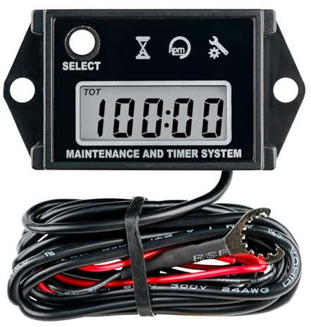 RileyFine RQ-HM026C Digitaler Drehzahlmesser, Gesamtbetriebsstunden, SVC-Erinnerungen, wasserdicht IP68, für Benzinmotoren wie Rasenmäher, Traktoren, Jetskis, Boote, Außenbordmotoren (schwarz)