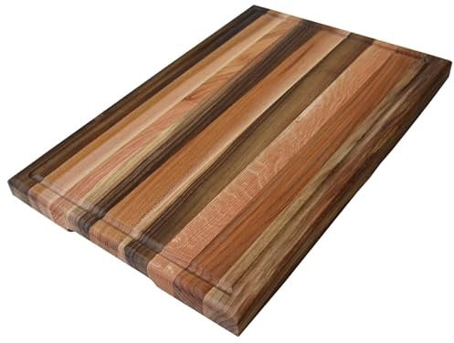 TESLYAR Tabla de cortar grande de madera maciza para cocina con asas laterales y ranura de jugo integrada, 18 x 12 pulgadas, tabla de cortar de nogal, cerezo, fresno y roble rojo (grande)