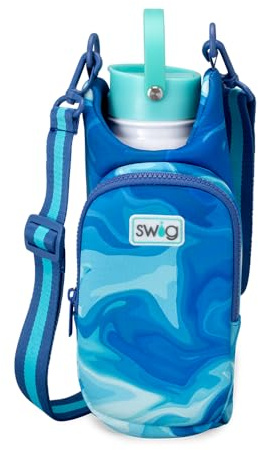 Swig Life Water Bottle Sling Bag, Water Bottle Holder with Adjustable Strap, Bottles Carrier Bag with Zippered Phone Pocket, Holds 36oz Bottles, Bottle Accessories (Blue Lagoon)
