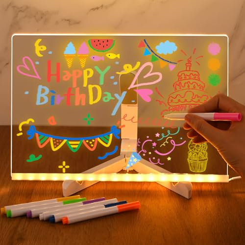 Gaethra Tablette Lumineuse Dessin Enfant avec 7 Stylos Colorés, Tableau Lumineux Effaçable et Réutilisable pour Notes ou Dessins, Parfait comme Tablette Lumineuse Enfant, 30×20 cm