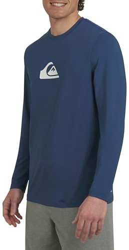 Quiksilver Men's Swimwear Regular Fit UPF 50 Long Sleeve Sun Tee Rash Guard Shirt, Ensign Blue, X-Large