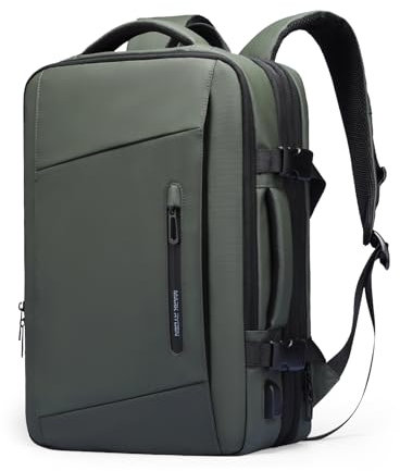 MARK RYDEN - Zaino espandibile per laptop, 25-40 l, 17,3 pollici, con porta di ricarica USB, impermeabile, da uomo, per regali di San Valentino, verde, L, Business