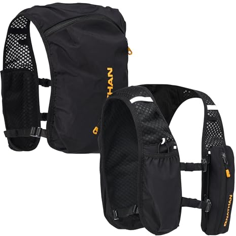 Nathan Running Hydration Vest - Leichte Laufweste für Damen & Herren - Verstellbarer Rucksack für Marathons - Reflektierender Trinkrucksack - OSFM - Schwarz