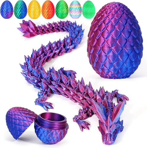 3D Printed Dragon Egg, Mystery Articulated Crystal Dragon Egg Fidget Toys and Decoration, 3D Print Surprise Animals Toy for Kid Teen Boy Girls Christmas Birthday Graduation Gift (Laser Purple)