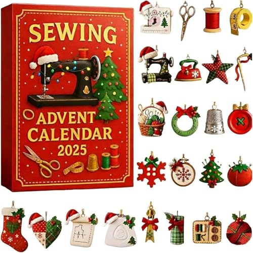 Näh-Adventskalender 2025 – 24 einzigartige Weihnachts-Countdowns zum Thema Nähen – 24 Tage kreative Überraschungen für Bastler und Nähbegeisterte – 2D-Weihnachtsdekoration aus Acryl (1PC)