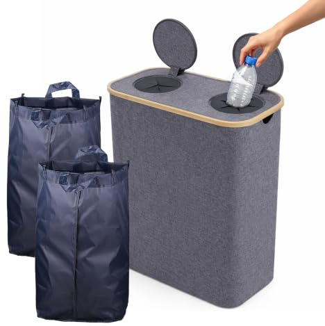 Relaxdays Bac de Collecte pour Bouteilles, 170 L, jusqu'à 60 Bouteilles, 2 Sacs Amovibles, Gris