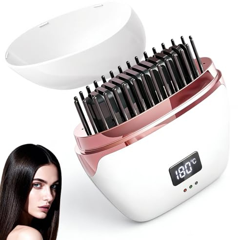 Mini Glätteisen Kabellos 2026 Neu, 2-in-1 Mini Haarglätter, USB-Wiederaufladbare Tragbare Hair Straightener Brush, Glätteisen mit 3 Temperaturstufen, Beheizbare Haarbürste für Alle Haartypen