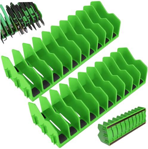 10-Slot Plier Organizer with Non-Slip Base, 2-Pack Green Plastic Tool Rack for Drawer Storage, Fits 3 Tools
