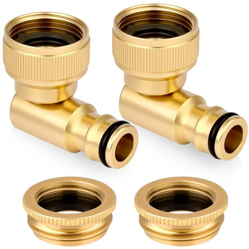 Flintronic 2PCS Conector Grifo Manguera Jardin, Conector de Grifo de Latón 1/2 a 3/4, Conect-or de Manguera Giratorio 360°, 90° Codo Hembra, Conect-or Mangue-ra Rápida para Jardín