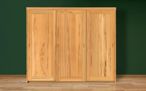 Geborgenschlafen Schiebetürenschrank Kernbuche Massivholz 3-türig - Kleiderschrank für Schlafzimmer (Kernbuche, 250x210)