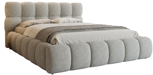 FurniDe24 Polsterbett Ted mit Bettkasten, Doppelbett mit Kopfteil, Metall-Lattenrost & Gasdruckfedern, Bouclé-Stoff, Bettgestell, Modernes Bett für Schlafzimmer - grau (Quelle 83, 140 x 200 cm)