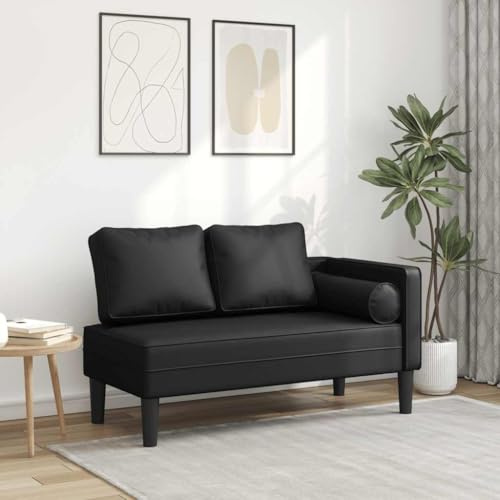 FWIKDUN Chaiselongue schwarz mit Kissen aus pflegeleichtem Kunstleder für Elegantes Wohnambiente und Komfortables Recamiere Design