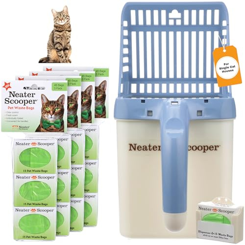 Neater Pet Brands - Neater Scooper Cat Litter Scoop and 195 Count Refill Bag Bundle - Cat Litter Sifter Poop Scoop System with Extra Waste Bags, Blue