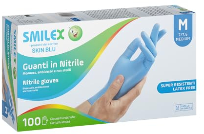 Skin Blue 100Pz Guanti Nitrile Senza Polvere Monouso Non Sterili Ambidestri (M)