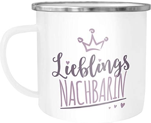 Moonworks®Emaille-Tasse Becher Schriftzug Lieblings - Kollegin/Nachbarin mit Krone-Motiv Geschenk Lieblingsperson Nachbarin weiß-metall Emailletasse