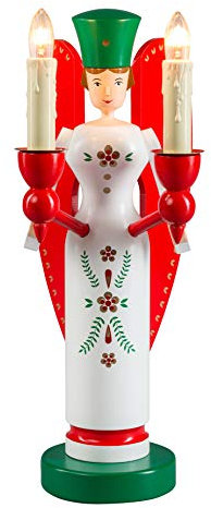 Richard Glässer Seiffen Kerzenhalter Engel, 26 cm hoch, elektrisch beleuchtet, original Erzgebirge