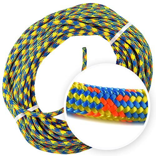 Teufelberger drenaLINE Kletterseil – 32-strängiges Polyester-Bauernseil (11,8 mm x 60 m, blau-orange-gelb)