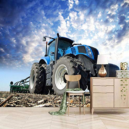 JXMFYY Papier Peint Panoramique 250x175cm Tracteur Agricole Bleu Murale Papier Peint Papier Peint Fond D'Écran 3D Personnalisé Mur De Fond Papier Peint Panoramique