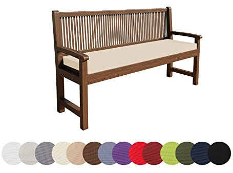chilly pilley Bankkissen Wasserabweisend Bankauflage Bankpolster Reißverschluss mit Schlaufen Bankpolster Sitzkissen Kissen für Gartenbank Gartenbankauflage (120x40x5, Creme)