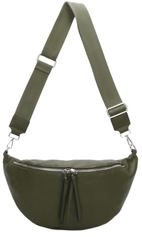 XXL Tasche Bauchtasche Hüfttasche Crossbody Schultertasche Umhängetasche Kunstleder Gürteltasche Crossover Slingntasche Unisex Bag (Dunkelgrün 37x18x5 cm)