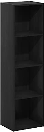 Furinno Pasir 4-stufiges Bücherregal mit offenem Regal, Schwarzes Holz