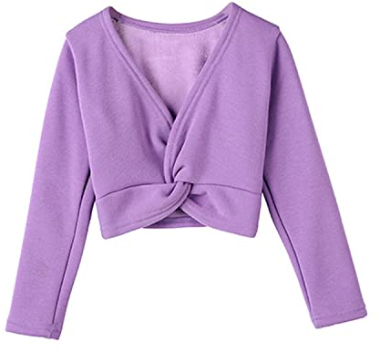 Verve Jelly Kinder-Strickjacke für Mädchen langärmelig Wickeloberteil mit Schleife vorne Ballett-Strickjacke für kleine Mädchen Sweatshirt 140 Lila 10–11 Jahre