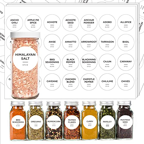 v2croft 140 Spice Jar Labels - 1.5 Round Seasoning Stickers, Black Text on White Matte Backing,Waterproof Label for Spice Containers,Herb Seasoning Glass/Bottles,Kitchen Organization Storage