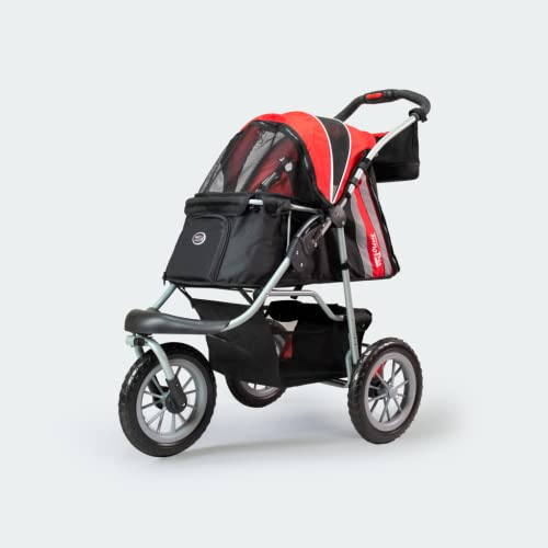 Innopet Hundebuggy Comfort Efa Eco Rot/Schwarz - Einhändig faltbarer Hunde- & Katzenwagen mit 25kg Tragkraft - pannensicheren EVA-Rädern, 2 Sicherheitsleinen - Aufbewahrungskorb & 3-Rad-Design