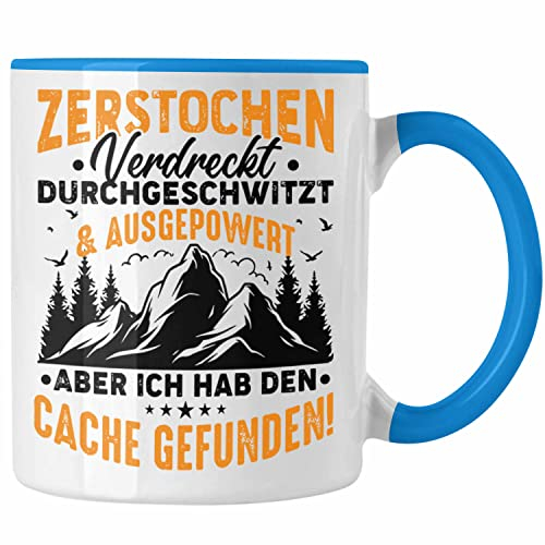 Trendation - Geocaching Tasse Geschenk Lustiger Spruch GPS-Schnitzeljag Geschenkidee Pfadfinder Geburtstag Geocacher (Blau)
