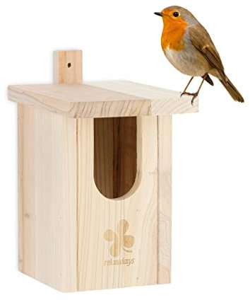 Relaxdays Nistkasten Halbhöhlenbrüter, naturbelassenes Holz, Einflugloch HxB 95x55 mm, Vogelhaus zum Aufhängen, Natur