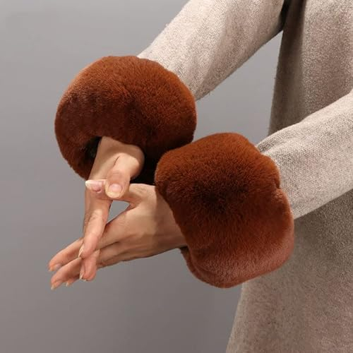 Pulswärmer Fell Manschetten Warmers,Winter Damen Kunstfell Armstulpen Plüsch Kunstpelz Fellstulpen Frauen Winter Handgelenk Wärmer Arm Wärmer Handwärmer Handschuhe für Frauen Mädchen,Dunkelbraun