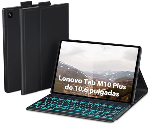 DoohowCase Funda con Teclado para Lenovo Tab M10 Plus (3.ª generación) 10.6 Pulgadas 2022, Teclado Bluetooth con iluminación de 7 Colores para Lenovo M10 Plus (3.ª generación)