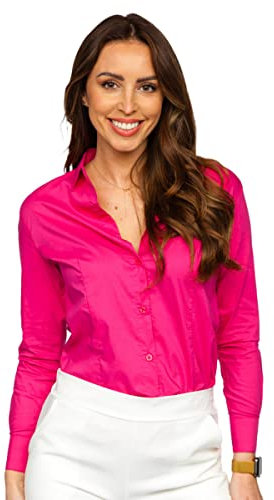 BOLF Donna Camicia a Manica Lunga Camicetta Formale Elegante Quotidiana Tempo Libero Festa Classica Basic Slim Fit Casual Style HH039 Fucsia M [B2B]