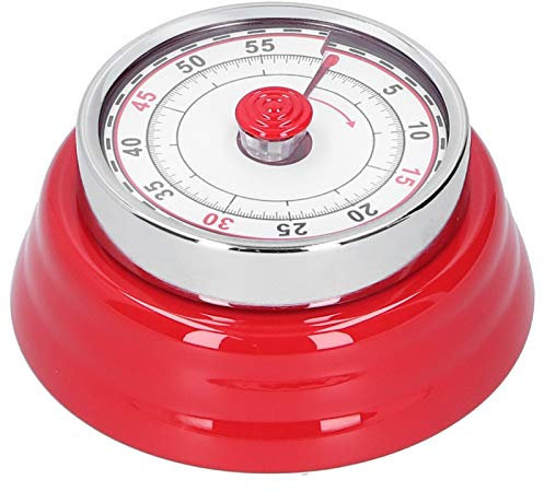 60-Minuten Mechanischer Küchentimer mit Magnet, Countdown Uhr ohne Batterie mit Lautem Alarm, Visuelle Zeitschaltuhr zum Aufziehen für Kochen, Backen, Spiele und Unterricht (Rot)