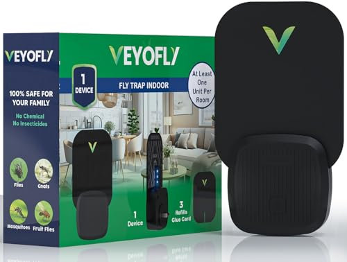 VEYOFLY Fluginsektenfalle für drinnen,Steckdosenfliegenfallen:Fangen Sie Fruchtfliegen,Gnatenschutz und andere Insekten mit UV-Licht und Klebeband-Gnatenschutz für Zuhause (1 Stück Gerät Weiß)