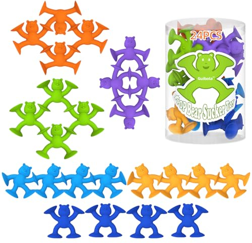 Kids Bath Toys Suction Toys 24PCS Silicone Suction Bath Toys with Bag, Suction Cup Toys for Windows Toys, Baby Sensory Toys for Ages 2 3 4 5 Years Old Boys Girls Bear Bath Toys